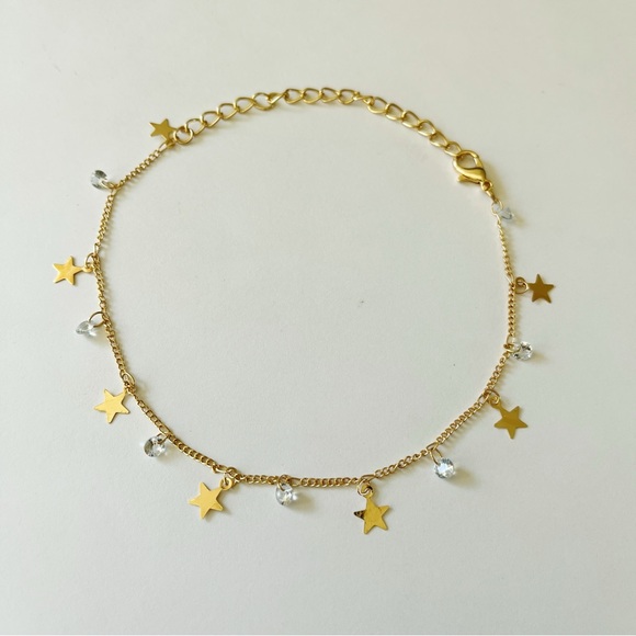 Dainty Minimalistic Gold-tone Star Sparkle Charm Anklet Adj. Length - NWT - Picture 5 of 15